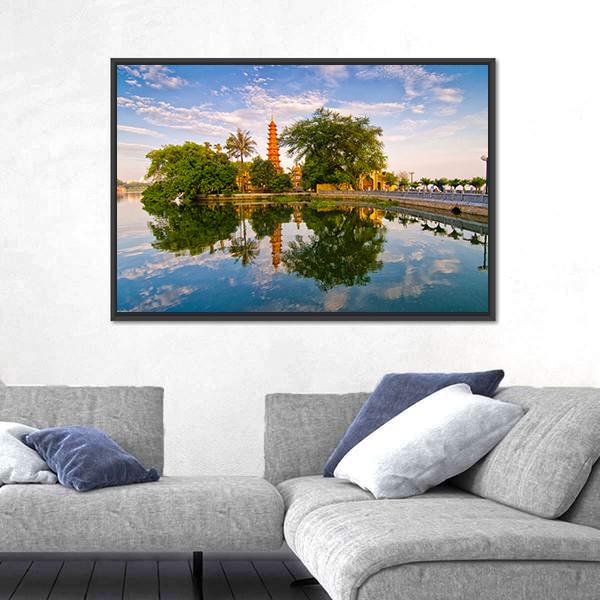 Tran Quoc Pagoda In Hanoi Canvas Wall Art-1 Piece-Floating Frame-24" x 16"-Tiaracle