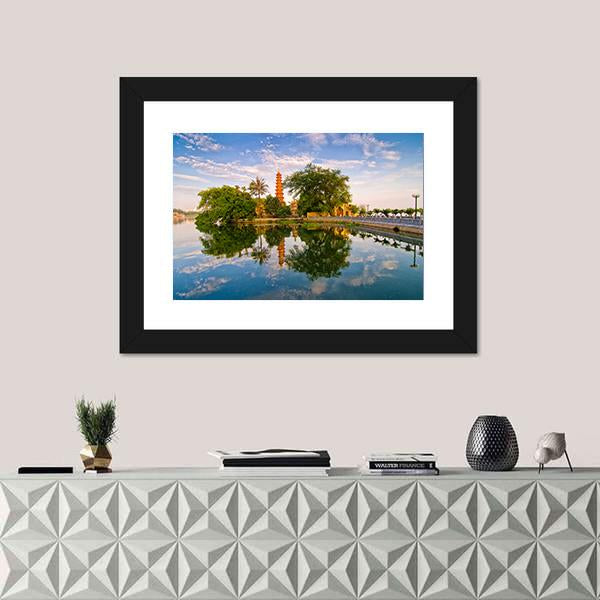 Tran Quoc Pagoda In Hanoi Canvas Wall Art-3 Horizontal-Gallery Wrap-25" x 16"-Tiaracle