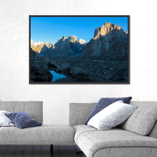 Trango Towers And Baltoro Glacier In Karakorum Pakistan Canvas Wall Art-1 Piece-Floating Frame-24" x 16"-Tiaracle