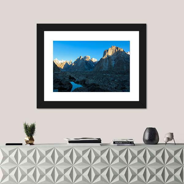 Trango Towers And Baltoro Glacier In Karakorum Pakistan Canvas Wall Art-3 Horizontal-Gallery Wrap-25" x 16"-Tiaracle