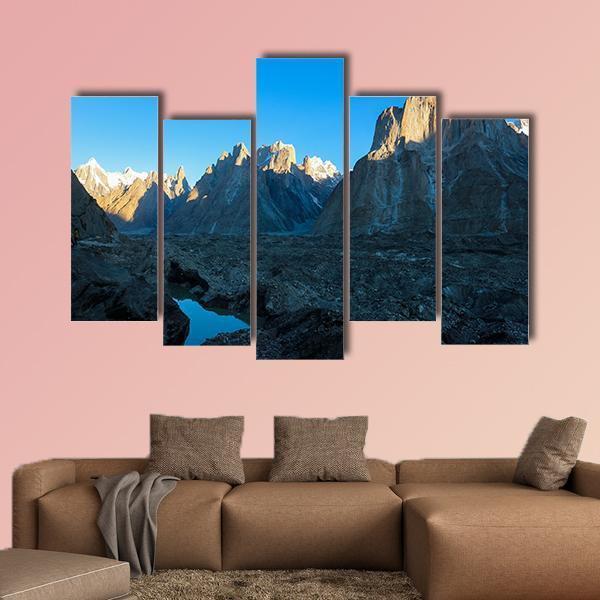 Trango Towers And Baltoro Glacier In Karakorum Pakistan Canvas Wall Art-5 Pop-Gallery Wrap-47" x 32"-Tiaracle
