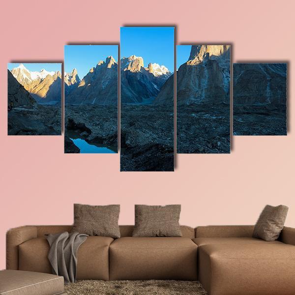 Trango Towers And Baltoro Glacier In Karakorum Pakistan Canvas Wall Art-5 Star-Gallery Wrap-62" x 32"-Tiaracle