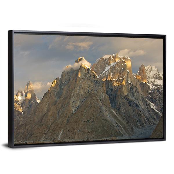 Trango Towers In Evening Sunshine Canvas Wall Art-3 Horizontal-Gallery Wrap-25" x 16"-Tiaracle