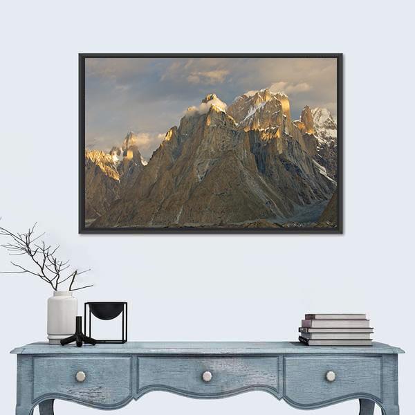 Trango Towers In Evening Sunshine Canvas Wall Art-3 Horizontal-Gallery Wrap-25" x 16"-Tiaracle