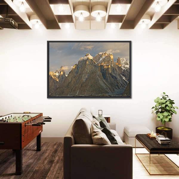 Trango Towers In Evening Sunshine Canvas Wall Art-3 Horizontal-Gallery Wrap-25" x 16"-Tiaracle