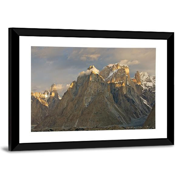 Trango Towers In Evening Sunshine Canvas Wall Art-3 Horizontal-Gallery Wrap-25" x 16"-Tiaracle