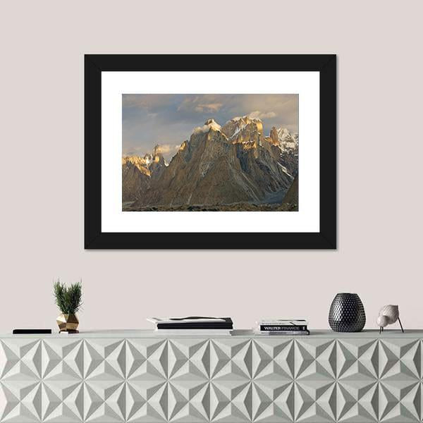 Trango Towers In Evening Sunshine Canvas Wall Art-3 Horizontal-Gallery Wrap-25" x 16"-Tiaracle