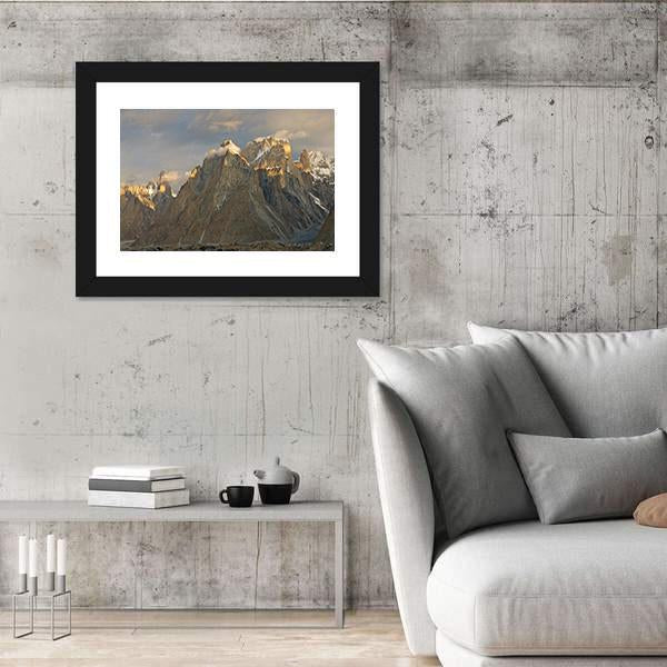 Trango Towers In Evening Sunshine Canvas Wall Art-3 Horizontal-Gallery Wrap-25" x 16"-Tiaracle