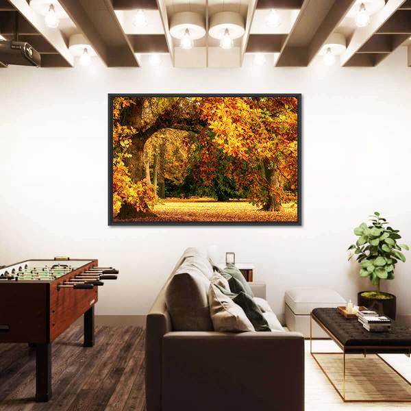 Tranquil Autumn Scenery Showing A Magnificent Oak Tree Canvas Wall Art-3 Horizontal-Gallery Wrap-25" x 16"-Tiaracle
