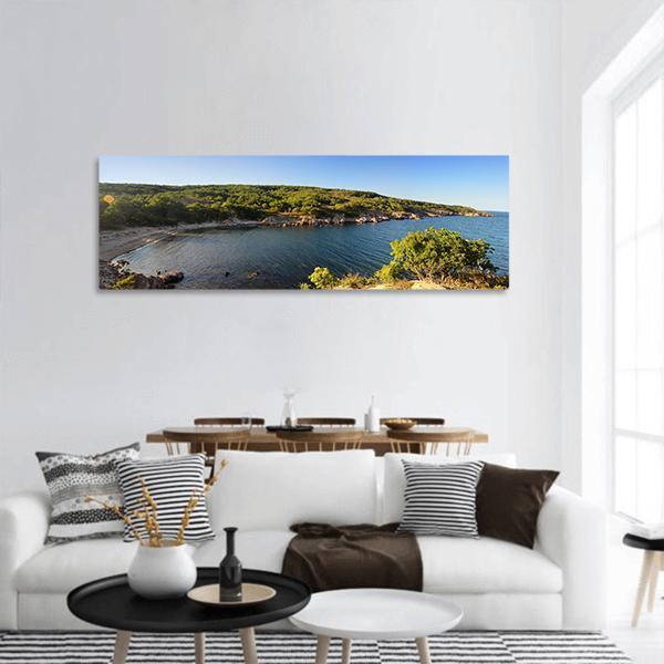 Tranquil Beach And Sea Coast Panoramic Canvas Wall Art-1 Piece-36" x 12"-Tiaracle