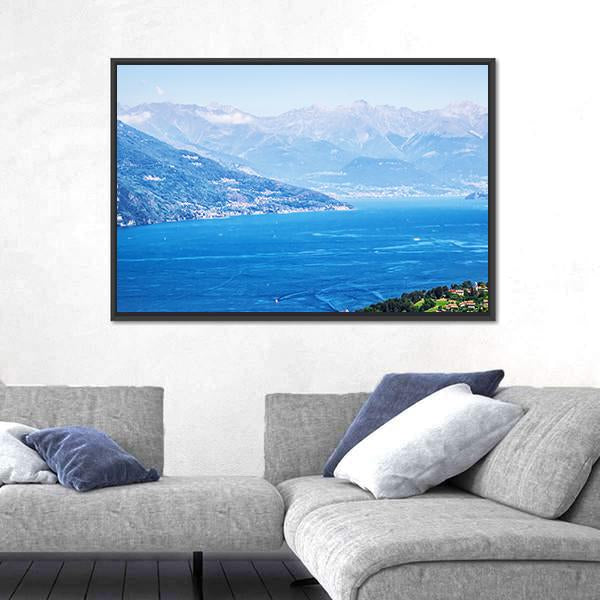 Tranquil Como Lake And Alps In Italy Canvas Wall Art-1 Piece-Floating Frame-24" x 16"-Tiaracle