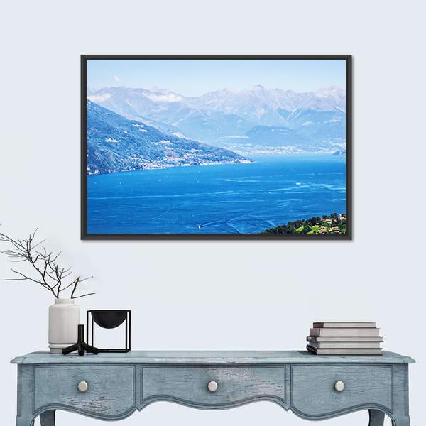 Tranquil Como Lake And Alps In Italy Canvas Wall Art-3 Horizontal-Gallery Wrap-25" x 16"-Tiaracle