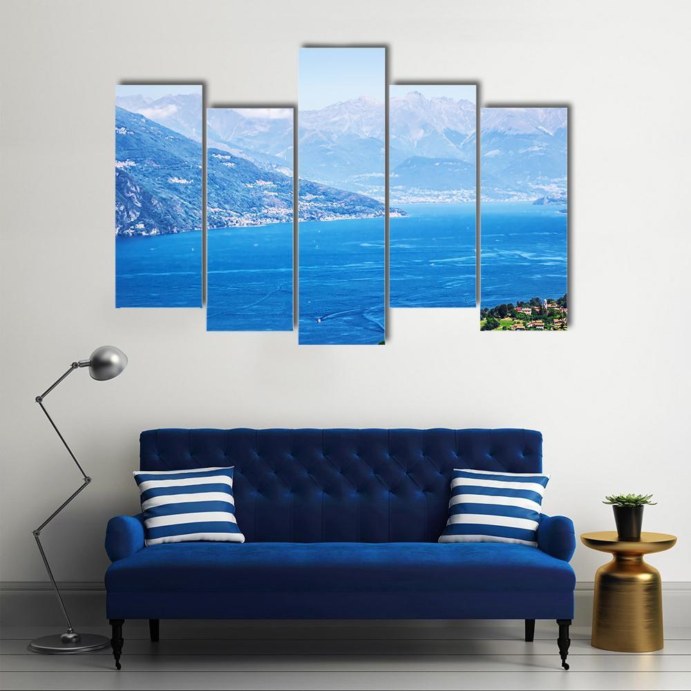 Tranquil Como Lake And Alps In Italy Canvas Wall Art-5 Pop-Gallery Wrap-47" x 32"-Tiaracle