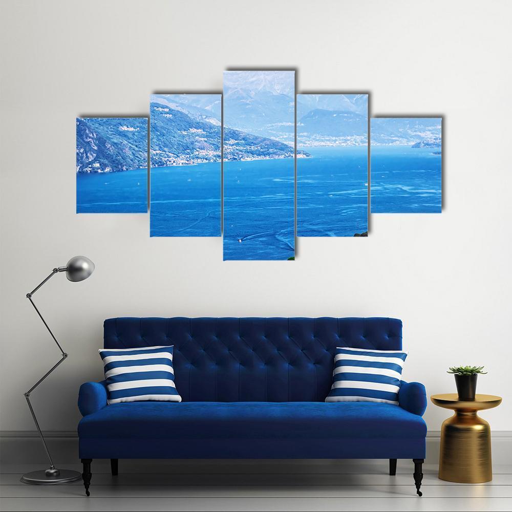 Tranquil Como Lake And Alps In Italy Canvas Wall Art-5 Star-Gallery Wrap-62" x 32"-Tiaracle