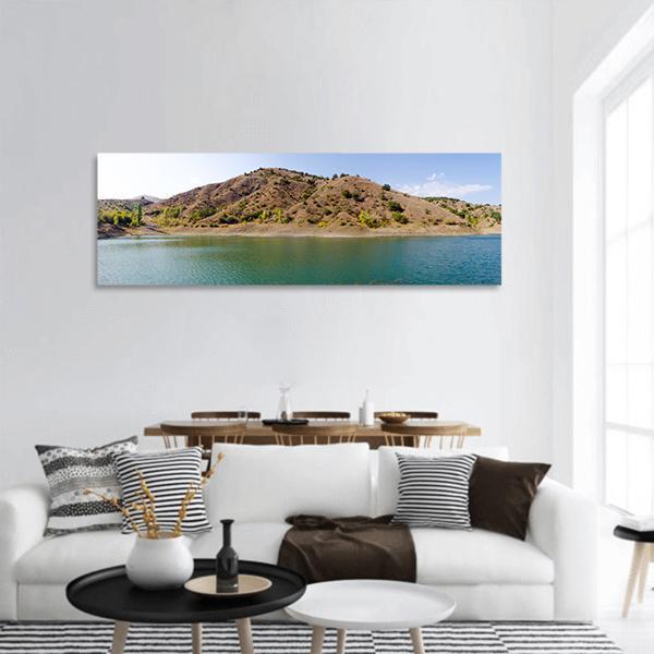 Tranquil Lake In Crimea Russia Panoramic Canvas Wall Art-3 Piece-25" x 08"-Tiaracle