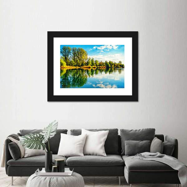 Tranquil Landscape At A Lake Canvas Wall Art-1 Piece-Framed Print-20" x 16"-Tiaracle