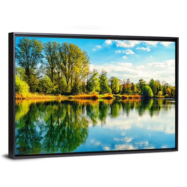 Tranquil Landscape At A Lake Canvas Wall Art-3 Horizontal-Gallery Wrap-25" x 16"-Tiaracle