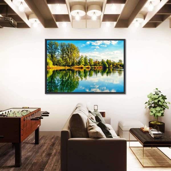 Tranquil Landscape At A Lake Canvas Wall Art-3 Horizontal-Gallery Wrap-25" x 16"-Tiaracle