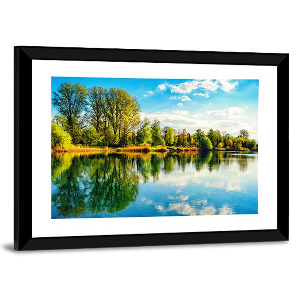 Tranquil Landscape At A Lake Canvas Wall Art-3 Horizontal-Gallery Wrap-25" x 16"-Tiaracle