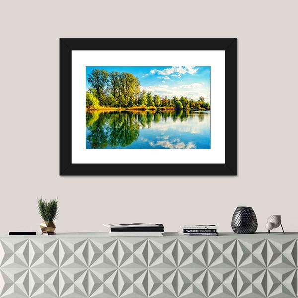 Tranquil Landscape At A Lake Canvas Wall Art-3 Horizontal-Gallery Wrap-25" x 16"-Tiaracle