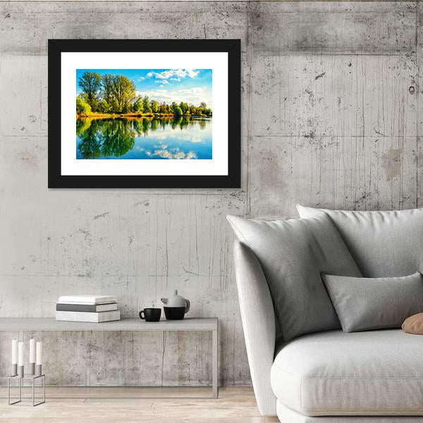 Tranquil Landscape At A Lake Canvas Wall Art-3 Horizontal-Gallery Wrap-25" x 16"-Tiaracle