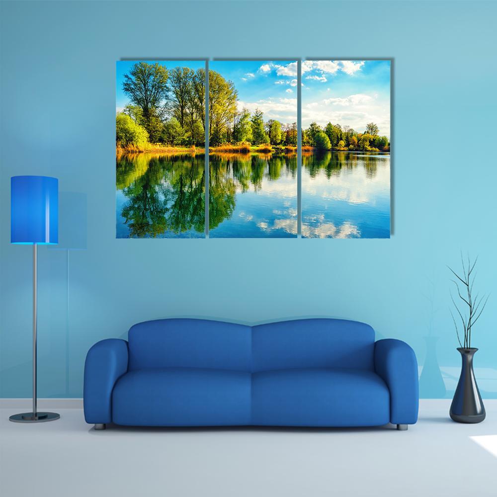 Tranquil Landscape At A Lake Canvas Wall Art-3 Horizontal-Gallery Wrap-37" x 24"-Tiaracle
