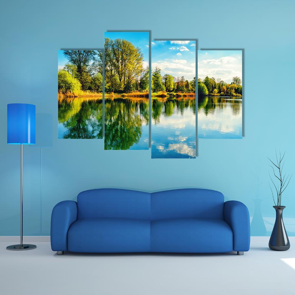 Tranquil Landscape At A Lake Canvas Wall Art-4 Pop-Gallery Wrap-50" x 32"-Tiaracle