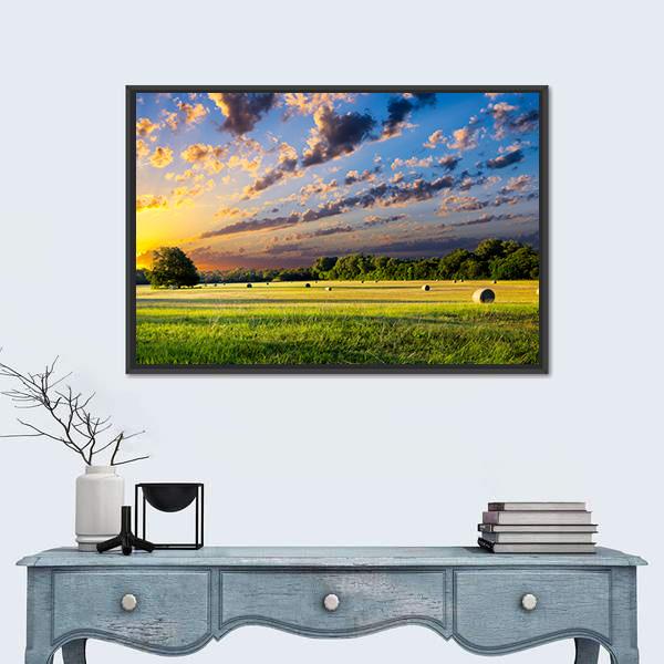 Tranquil Texas Meadow At Sunrise Canvas Wall Art-3 Horizontal-Gallery Wrap-25" x 16"-Tiaracle