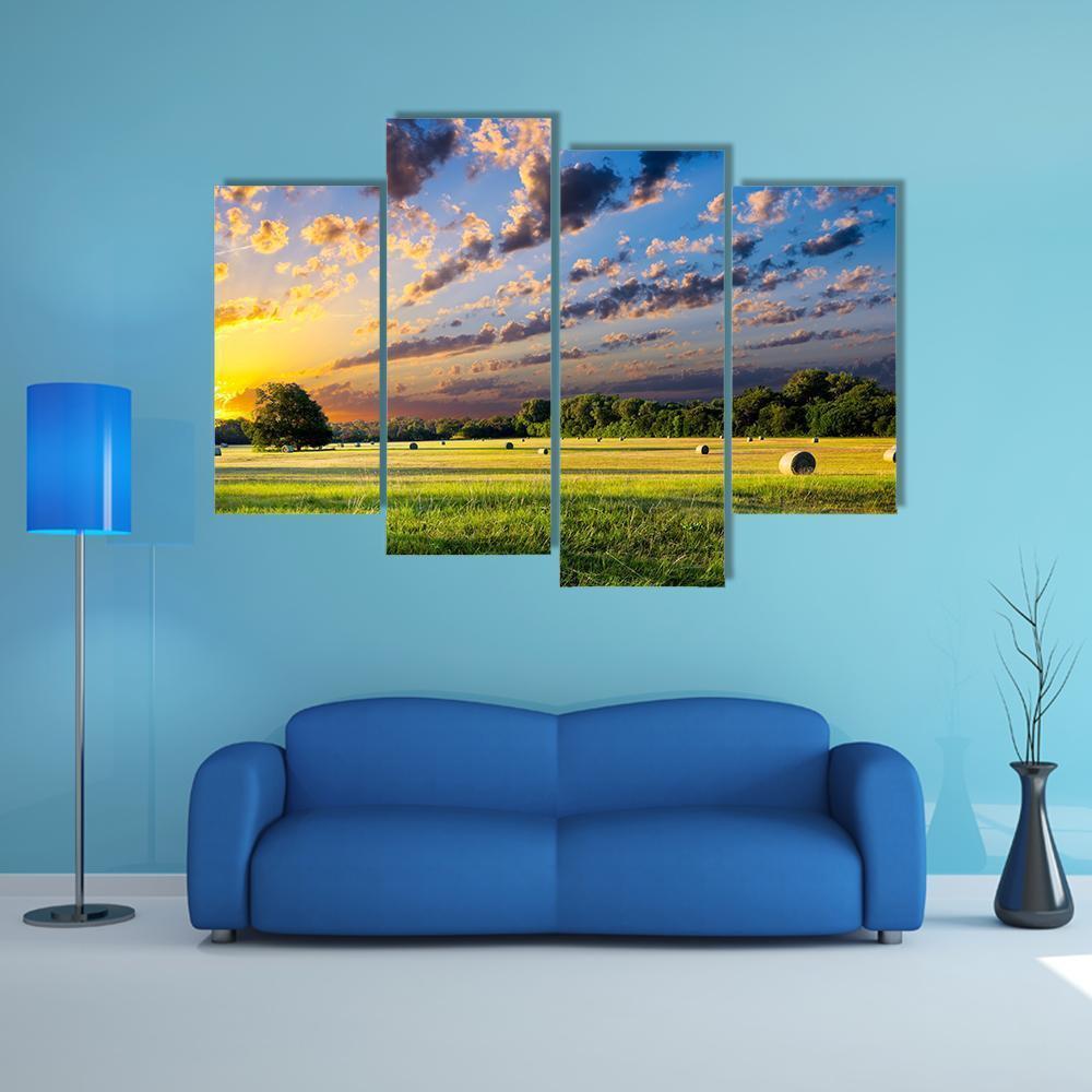 Tranquil Texas Meadow At Sunrise Canvas Wall Art-4 Pop-Gallery Wrap-50" x 32"-Tiaracle