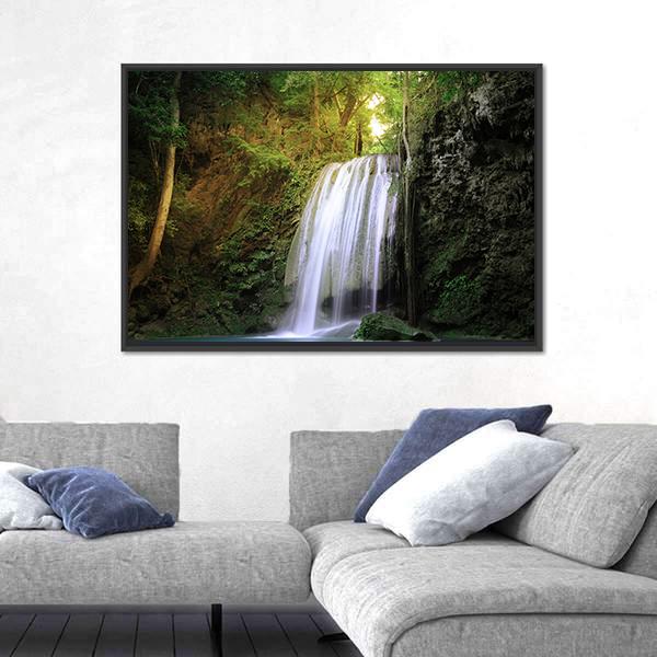 Tranquil Waterfall Canvas Wall Art-1 Piece-Floating Frame-24" x 16"-Tiaracle