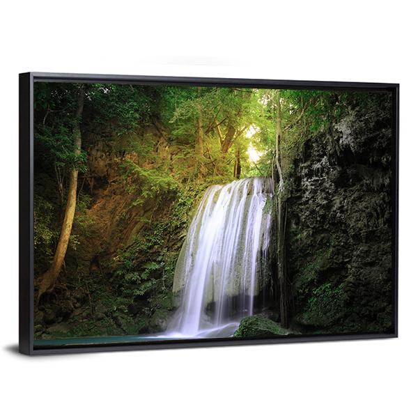 Tranquil Waterfall Canvas Wall Art-3 Horizontal-Gallery Wrap-25" x 16"-Tiaracle
