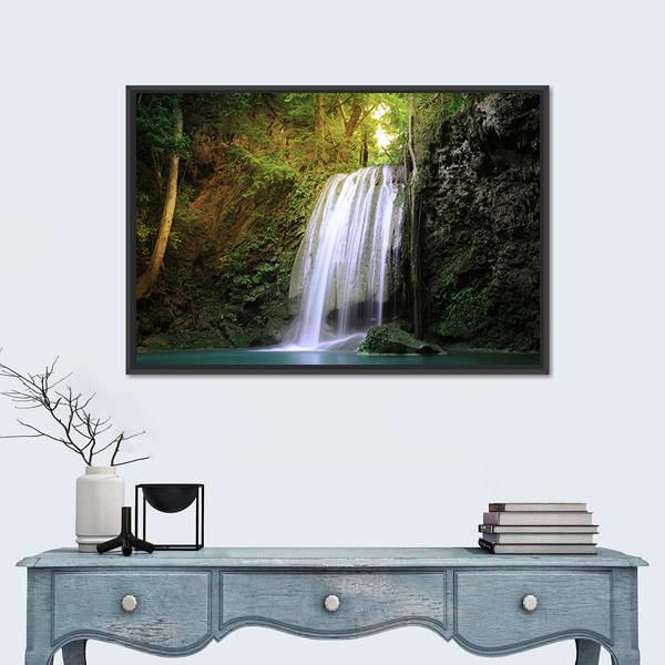 Tranquil Waterfall Canvas Wall Art-5 Horizontal-Gallery Wrap-22" x 12"-Tiaracle