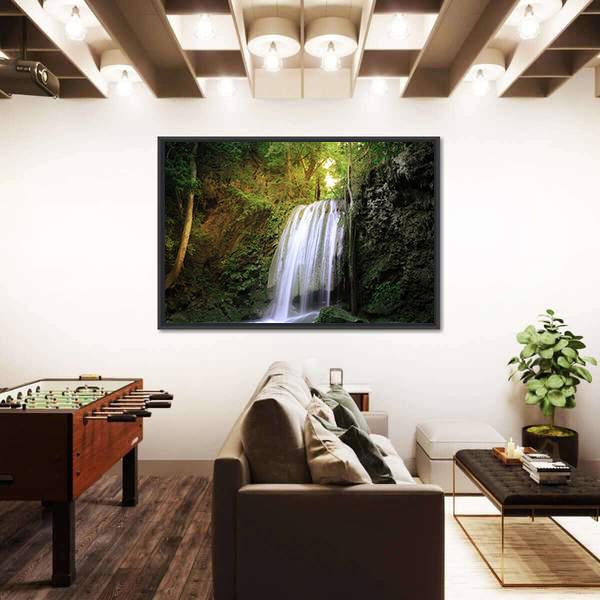 Tranquil Waterfall Canvas Wall Art-5 Horizontal-Gallery Wrap-22" x 12"-Tiaracle