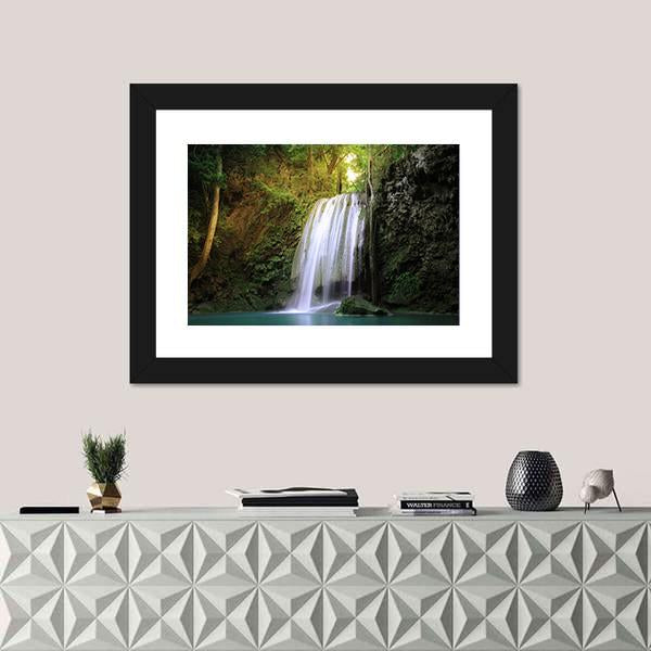 Tranquil Waterfall Canvas Wall Art-3 Horizontal-Gallery Wrap-25" x 16"-Tiaracle