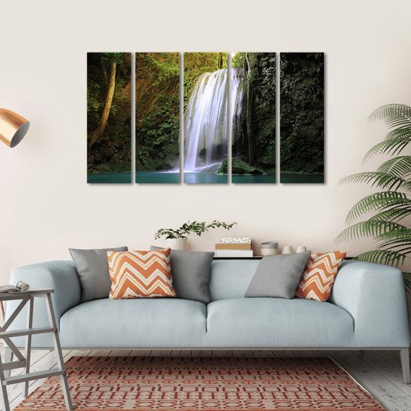 Tranquil Waterfall Canvas Wall Art-5 Horizontal-Gallery Wrap-22" x 12"-Tiaracle