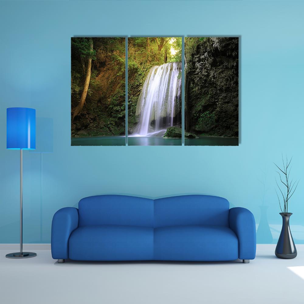 Tranquil Waterfall Canvas Wall Art-3 Horizontal-Gallery Wrap-37" x 24"-Tiaracle