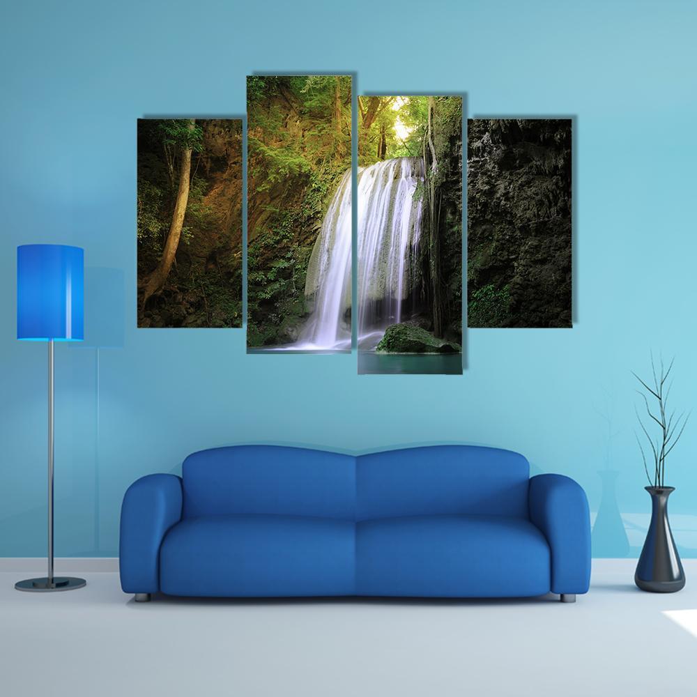 Tranquil Waterfall Canvas Wall Art-4 Pop-Gallery Wrap-50" x 32"-Tiaracle
