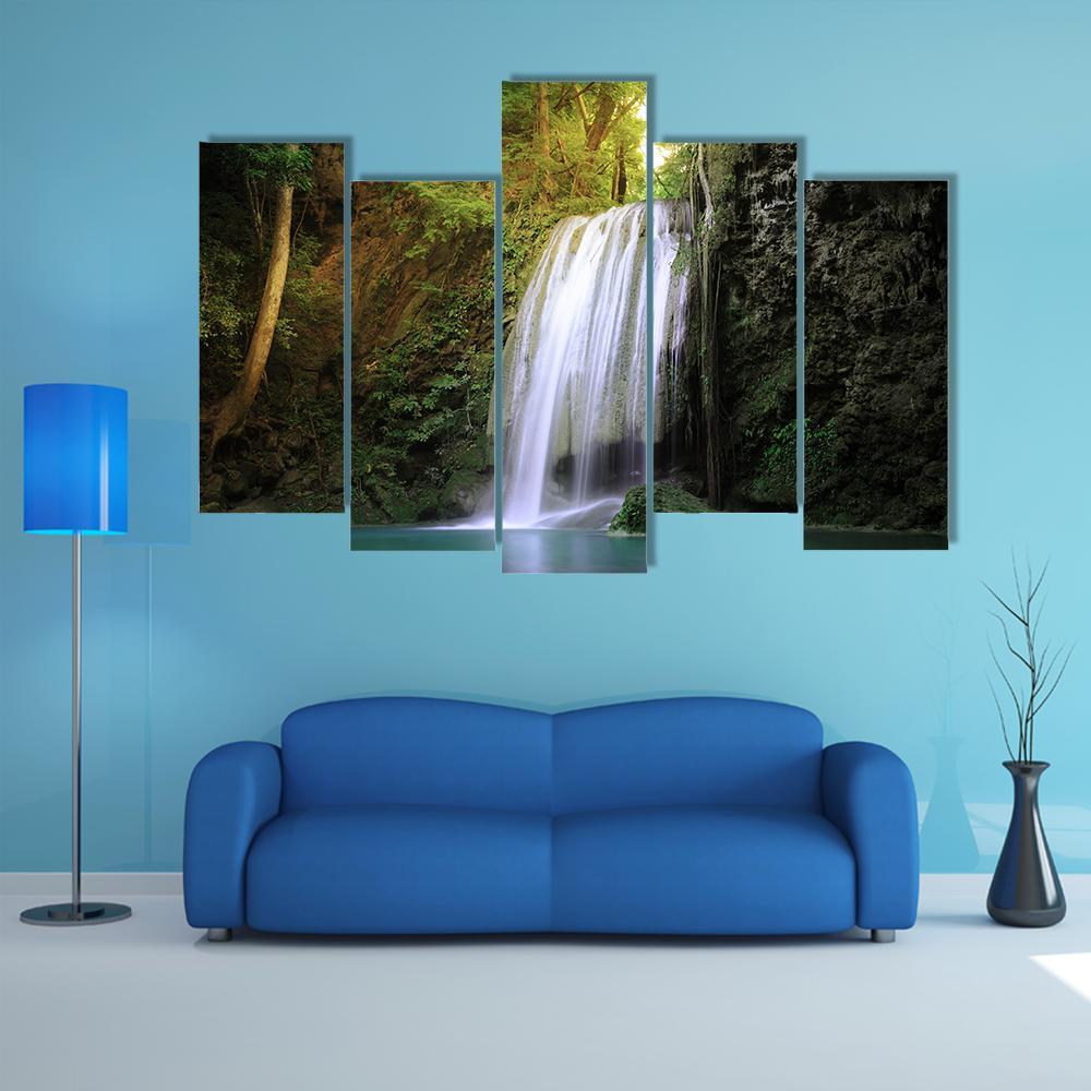 Tranquil Waterfall Canvas Wall Art-5 Pop-Gallery Wrap-47" x 32"-Tiaracle