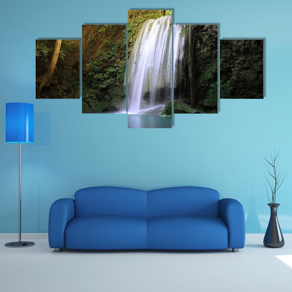 Tranquil Waterfall Canvas Wall Art-5 Star-Gallery Wrap-62" x 32"-Tiaracle