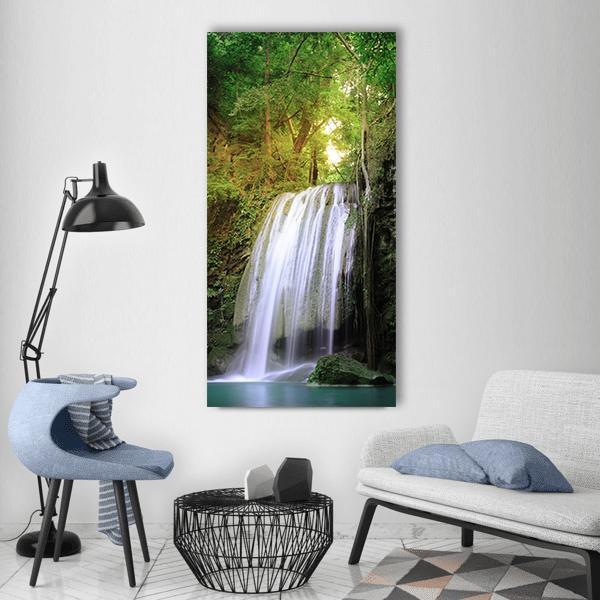 Tranquil Waterfall Vertical Canvas Wall Art-3 Vertical-Gallery Wrap-12" x 25"-Tiaracle