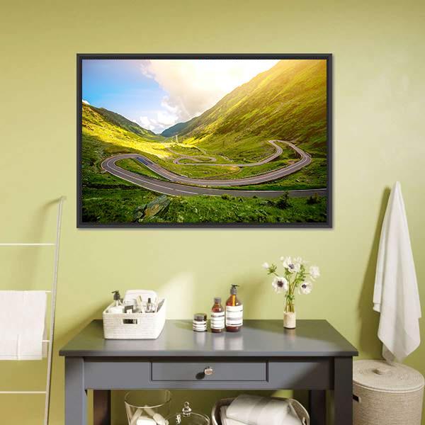 Transfagarasan Winding Road Canvas Wall Art-1 Piece-Floating Frame-24" x 16"-Tiaracle