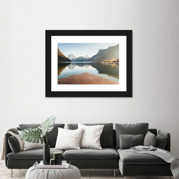 Traunsee Lake In Alps Mountains Canvas Wall Art-1 Piece-Framed Print-20" x 16"-Tiaracle