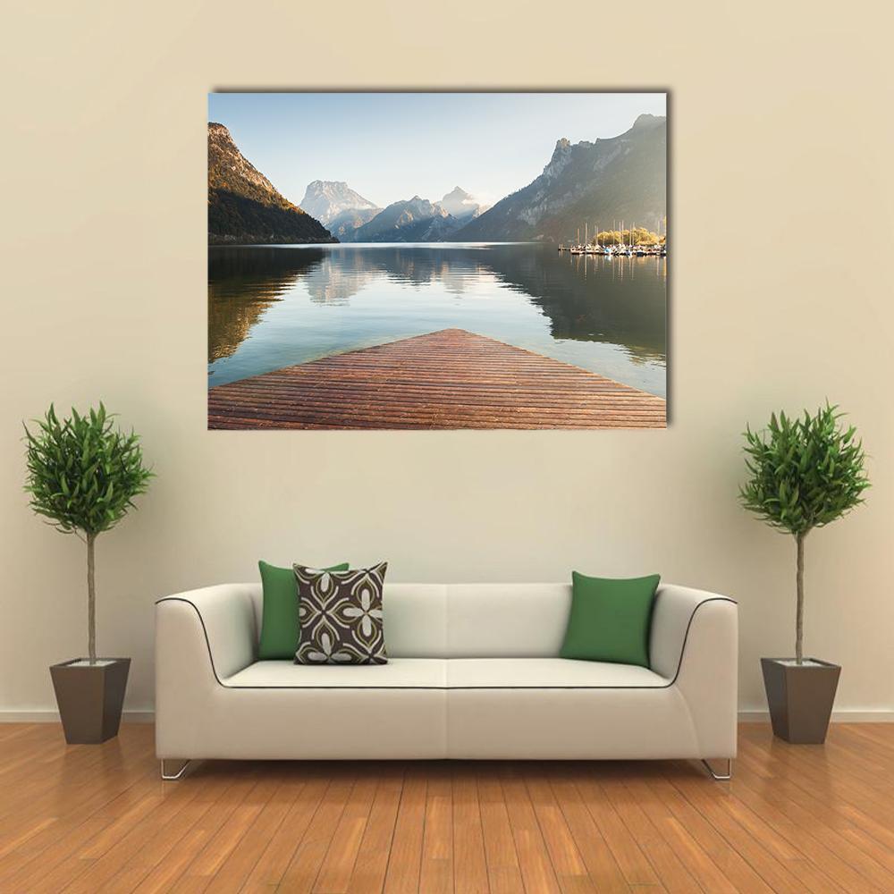 Traunsee Lake In Alps Mountains Canvas Wall Art-1 Piece-Gallery Wrap-48" x 32"-Tiaracle