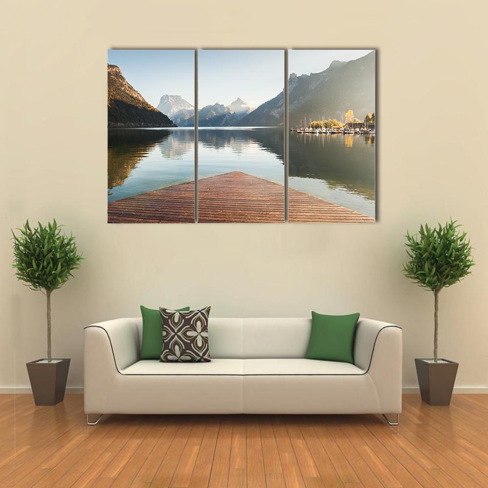 Traunsee Lake In Alps Mountains Canvas Wall Art-3 Horizontal-Gallery Wrap-37" x 24"-Tiaracle