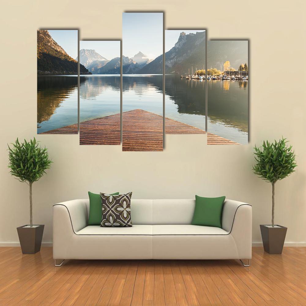 Traunsee Lake In Alps Mountains Canvas Wall Art-3 Horizontal-Gallery Wrap-37" x 24"-Tiaracle