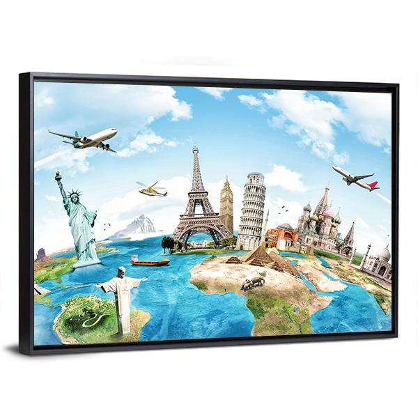 Travel Around The World Canvas Wall Art-3 Horizontal-Gallery Wrap-25" x 16"-Tiaracle