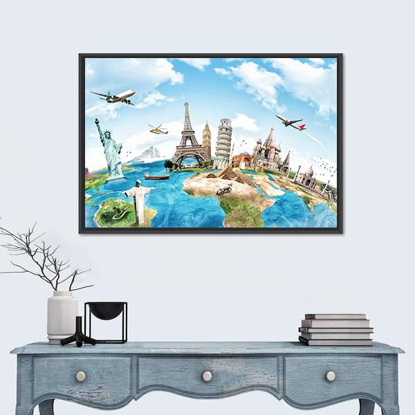 Travel Around The World Canvas Wall Art-3 Horizontal-Gallery Wrap-25" x 16"-Tiaracle