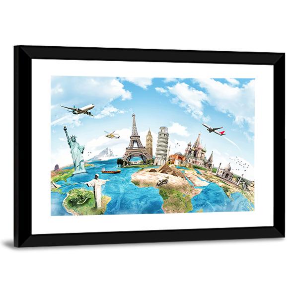 Travel Around The World Canvas Wall Art-3 Horizontal-Gallery Wrap-25" x 16"-Tiaracle