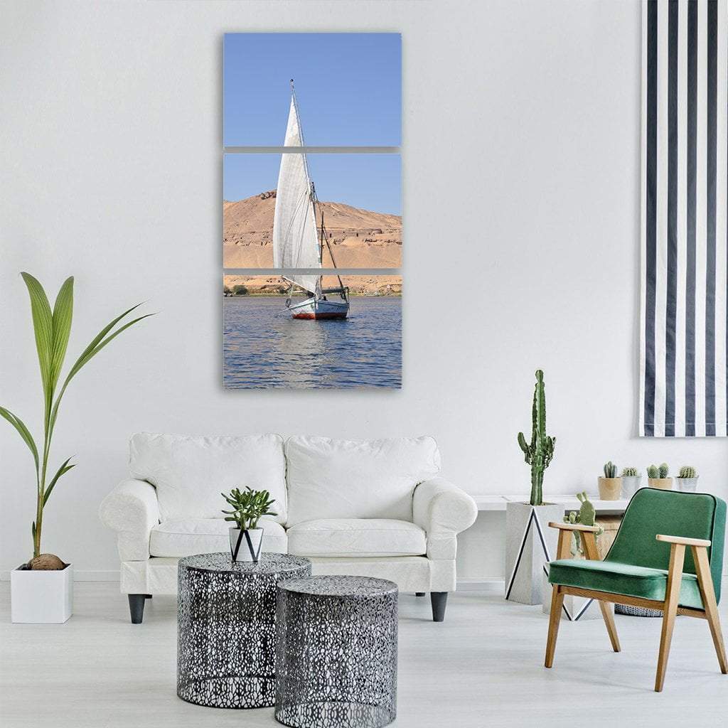 Travel Boat In Nile River Vertical Canvas Wall Art-1 Vertical-Gallery Wrap-12" x 24"-Tiaracle