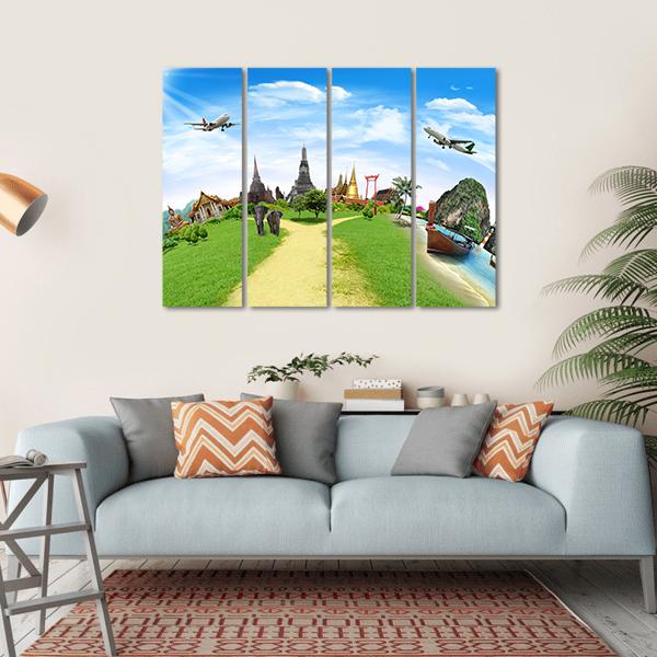 Travel Concept Of Thailand Canvas Wall Art-4 Horizontal-Gallery Wrap-34" x 24"-Tiaracle